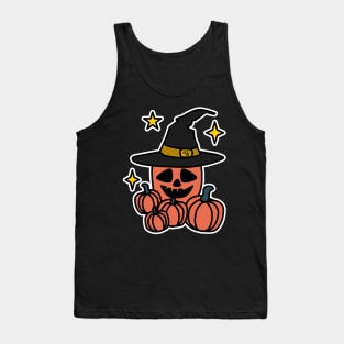 Spooky Halloween Pumpkin in a Witches Hat Tank Top